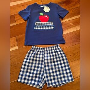 NWT School Blue Gingham Set with Apple Design
